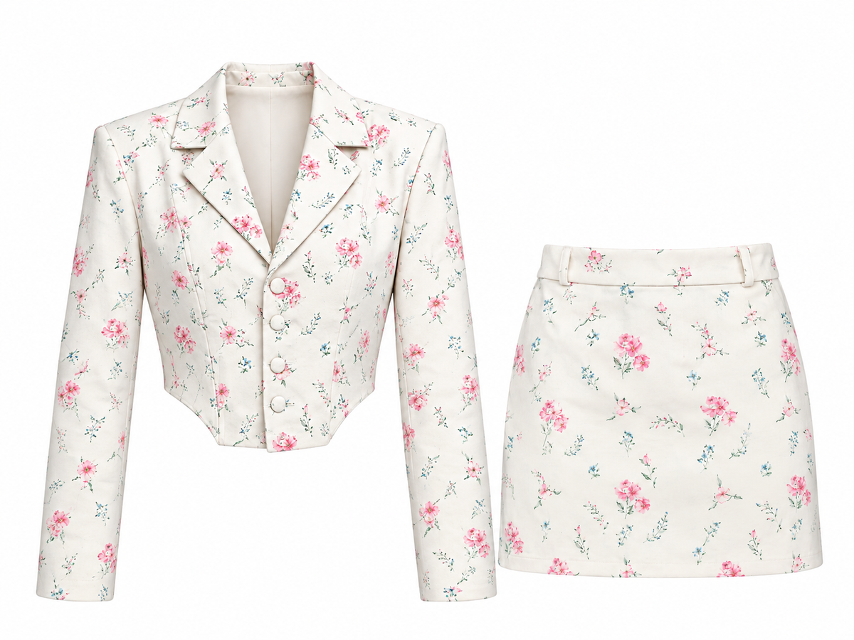 Women's Floral Two Piece Blazer & Skirt Set