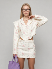 Women's Floral Two Piece Blazer & Skirt Set