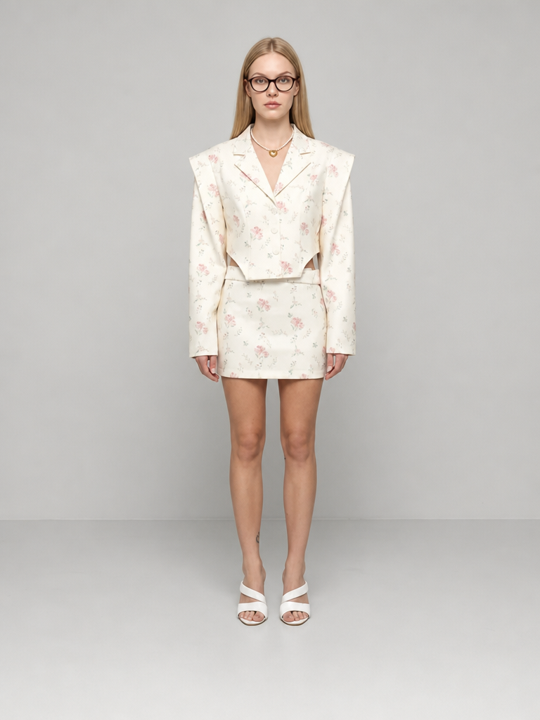 Women's Floral Two Piece Blazer & Skirt Set