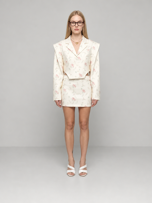 Women's Floral Two Piece Blazer & Skirt Set