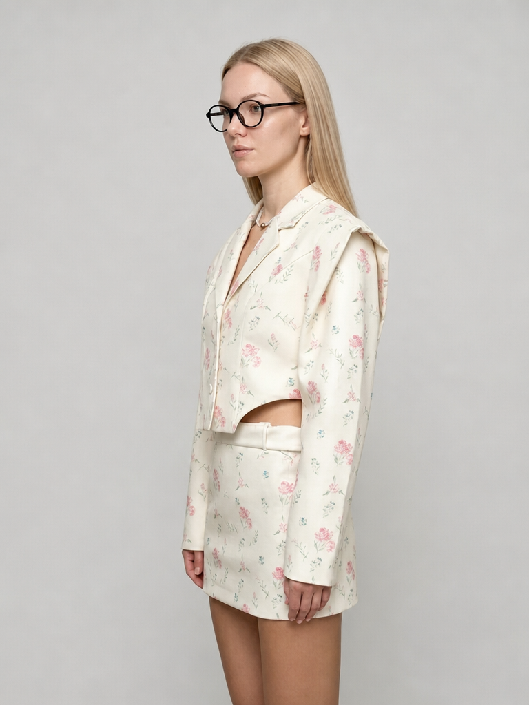 Women's Floral Two Piece Blazer & Skirt Set
